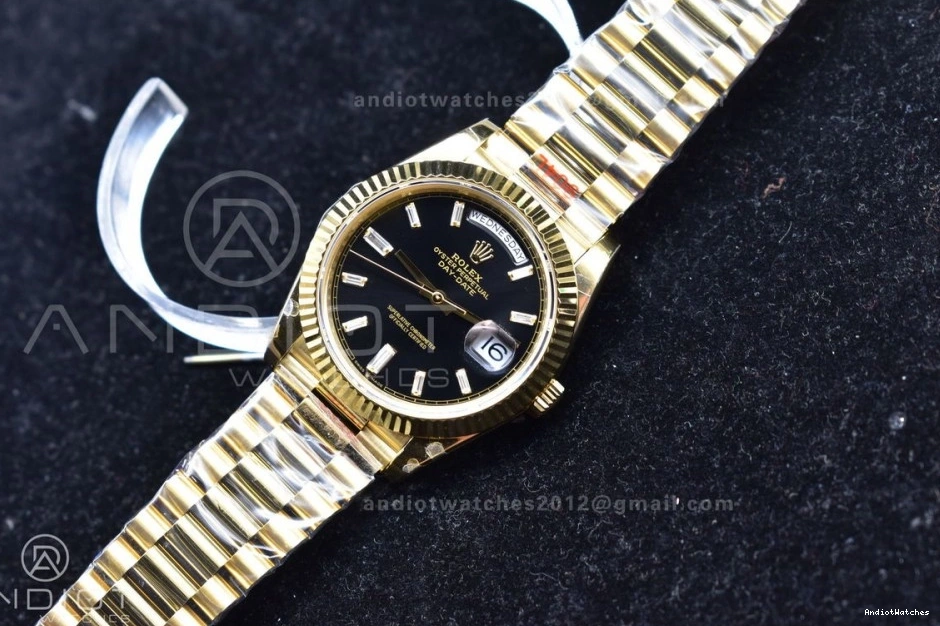 Black President 721 YG A2836 Breathable Plated Bracelet Markers Dial DayDate On 904L 40 GMF Crystal Steel V 0304